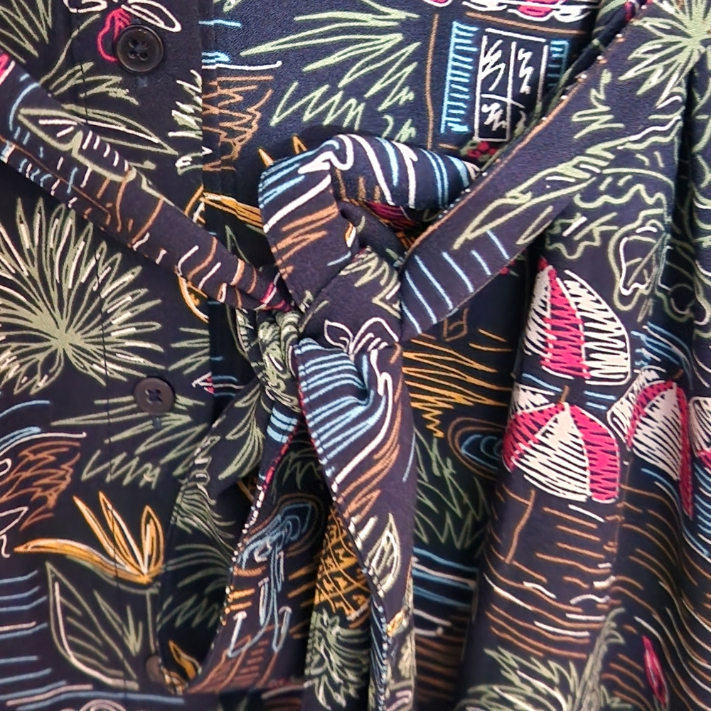 D&Co Denim And Company Tropical Print Midi‎ Tie Belt Shirt Dress Size 1X - Picture 5 of 11